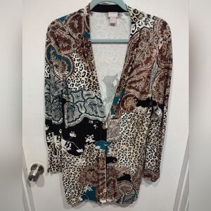 Chico's Mixed Leopard Print Women's Longline Cardigan Sweater Sz 1 (M)-Mobwife